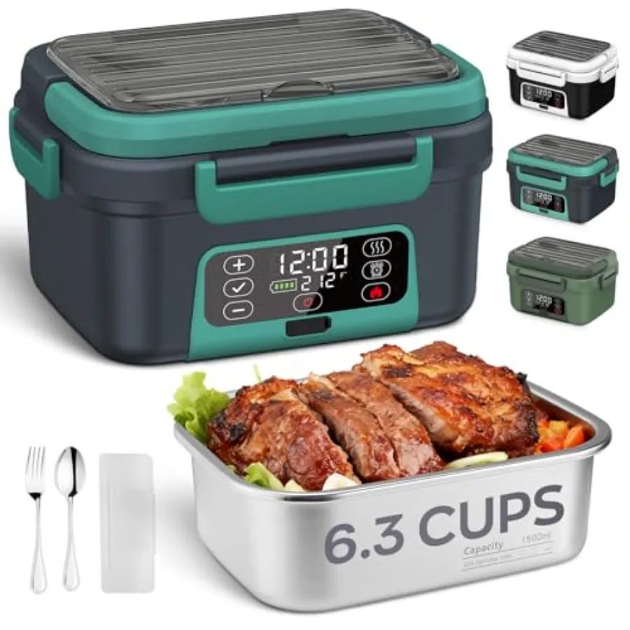 Cordless Electric Lunch Box for office and travel, BPA-free plastic, Grey+Lake color, 6.3 cup capacity with 100W self-heating a
Cordless Electric Lunch Box for office and travel, BPA-free plastic, Grey+Lake color, 6.3 cup capacity with 100W self-heating a