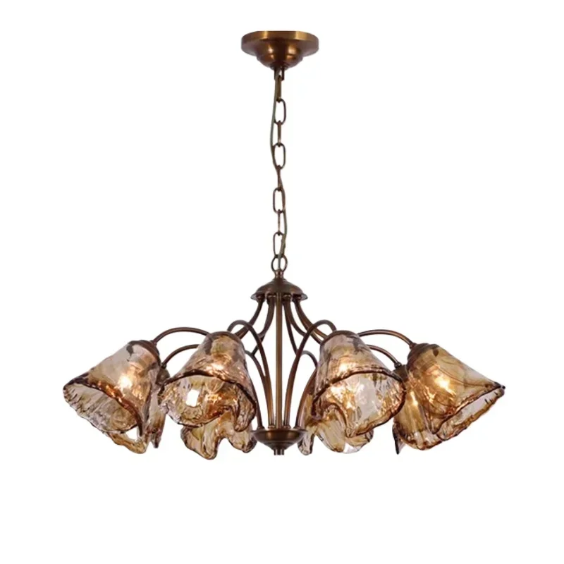 American all-copper living room chandelier new designer French retro pastoral dining room study master bedroom glass lamps
American all-copper living room chandelier new designer French retro pastoral dining room study master bedroom glass lamps