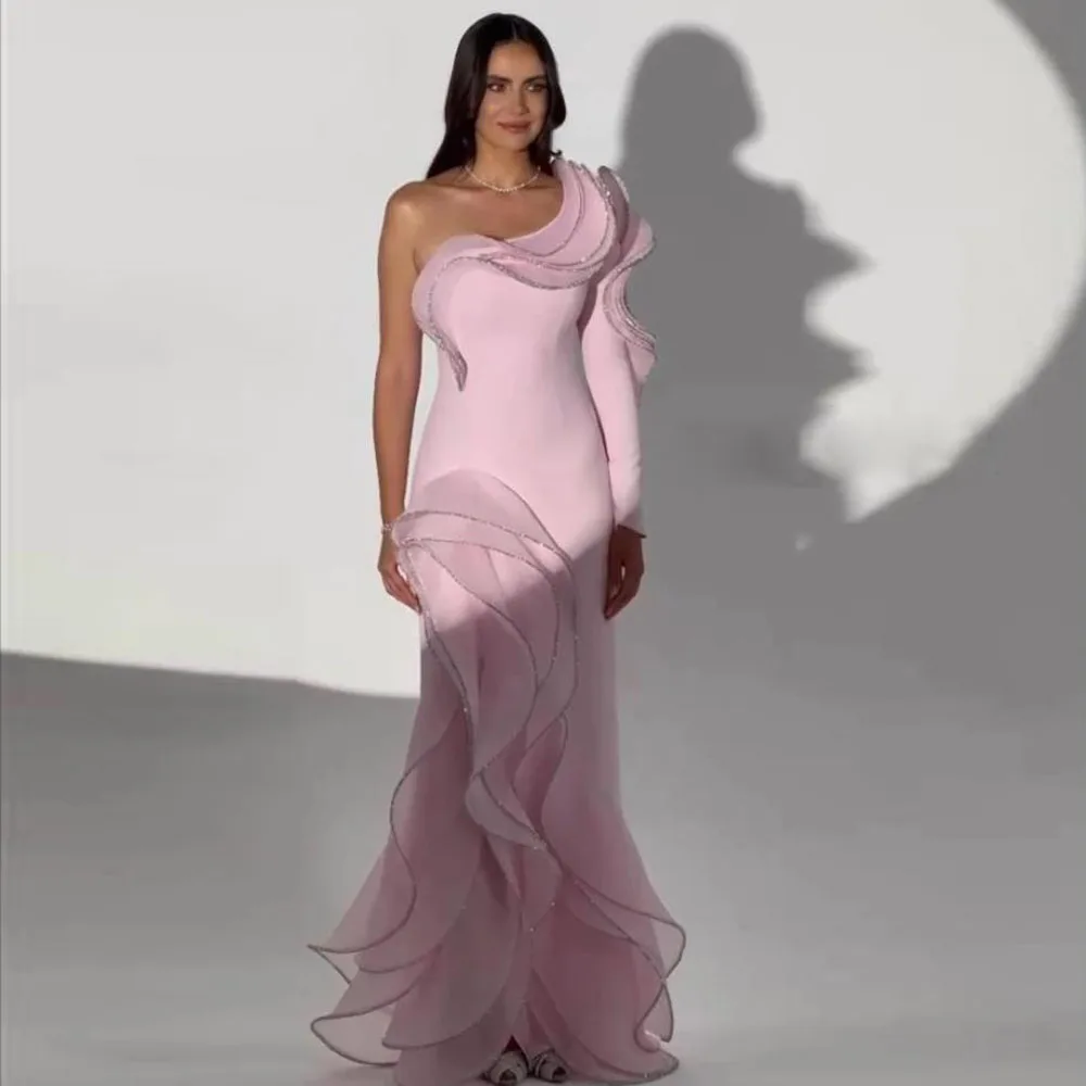 Вечерние платья по индивидуальному заказу с разрезом 2025, женское вечернее платье с одним рукавом и оборками, на одно плечо, Vestidos de gala
Вечерние платья по индивидуальному заказу с разрезом 2025, женское вечернее платье с одним рукавом и оборками, на одно плечо, Vestidos de gala