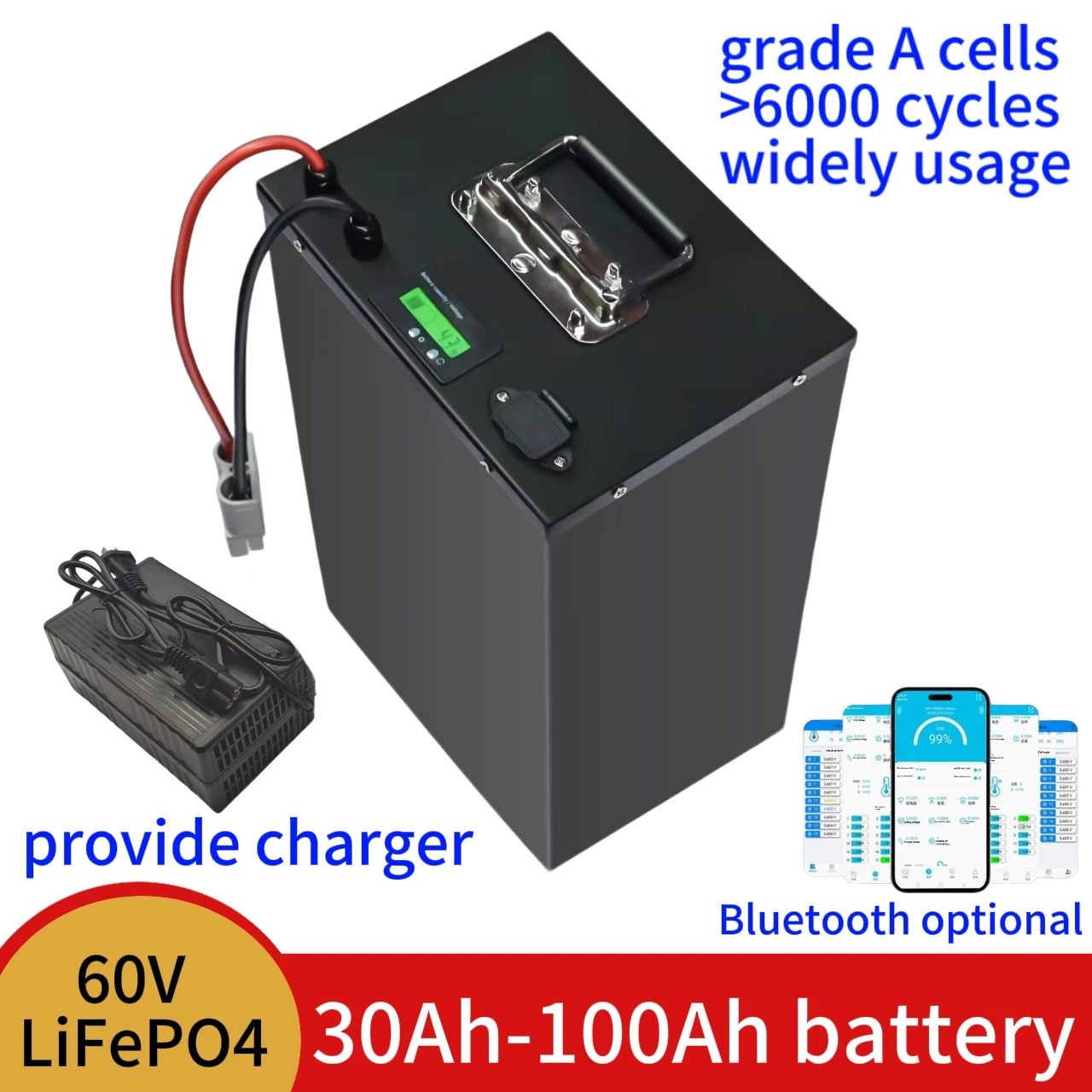 60V 30Ah Battery 40Ah 50Ah 60Ah 70Ah 80Ah 90Ah 100Ah Lithium Lifepo4 For 1800W 3000W Two-Wheeler Four Wheeler Golf Cart RV
60V 30Ah Battery 40Ah 50Ah 60Ah 70Ah 80Ah 90Ah 100Ah Lithium Lifepo4 For 1800W 3000W Two-Wheeler Four Wheeler Golf Cart RV