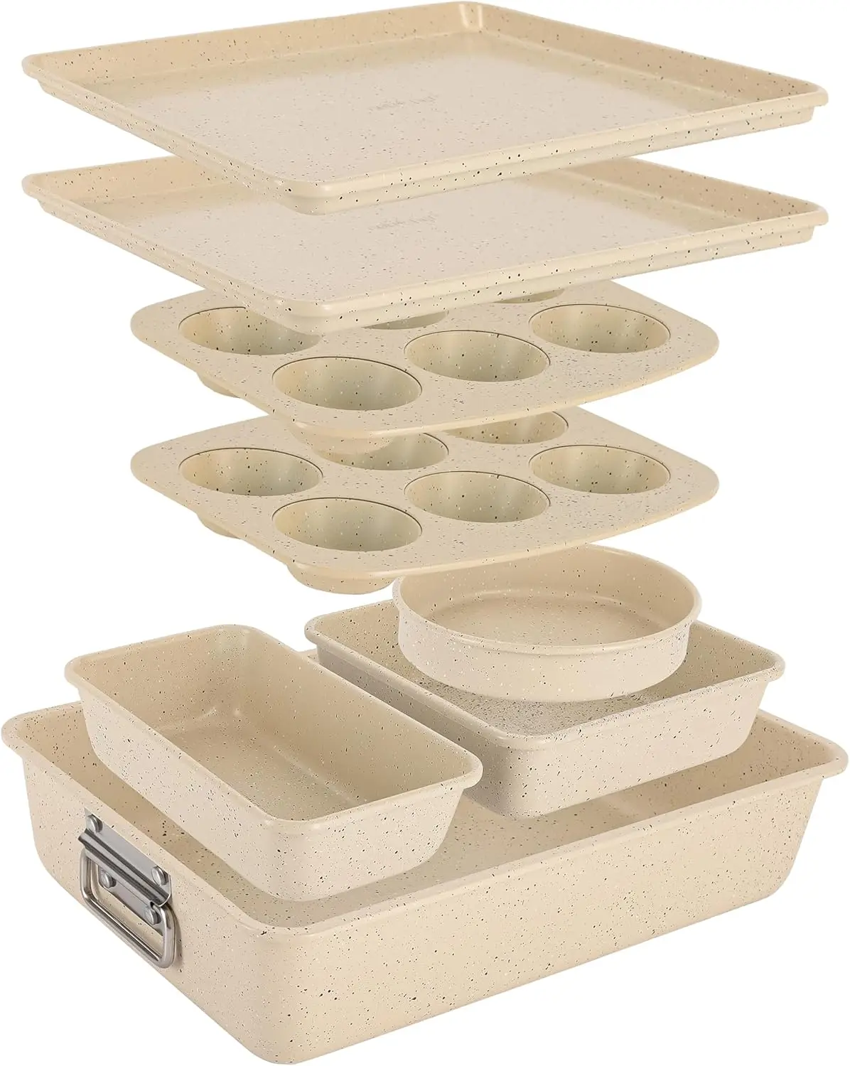 8-Piece Stackable Bakeware Set | Carbon Steel Non-Stick Baking Pan Set | Includes Sheet, Muffin, Round, Loaf, Square Cake & Deep
8-Piece Stackable Bakeware Set | Carbon Steel Non-Stick Baking Pan Set | Includes Sheet, Muffin, Round, Loaf, Square Cake & Deep