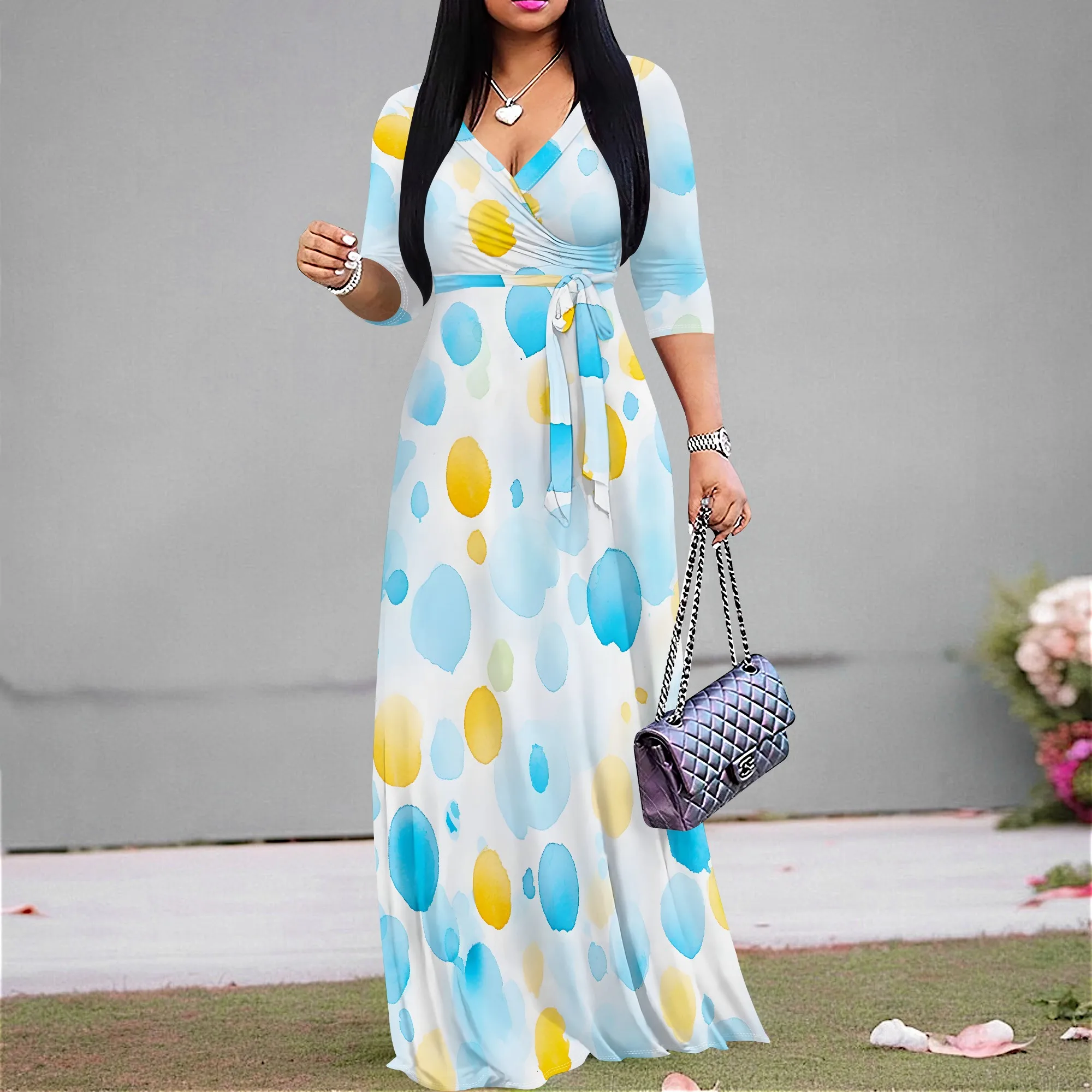 Pastel Polka Dot Wrap Maxi Dress S-3XL V-Neck 3/4 Sleeve Belted Style for Easter Brunch, Baby Shower or Spring Gathering Look
Pastel Polka Dot Wrap Maxi Dress S-3XL V-Neck 3/4 Sleeve Belted Style for Easter Brunch, Baby Shower or Spring Gathering Look