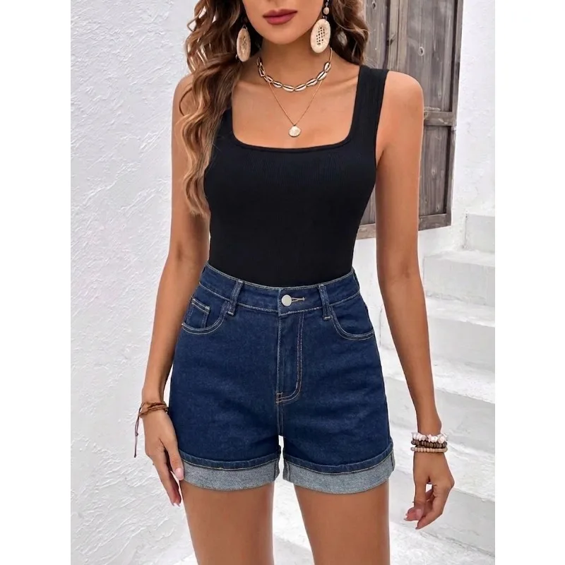 Dark Wash Denim Shorts Women's Elastic High Waist Rolled Hem 2026 Summer New Versatile Commuter Casual Jean Shorts
Dark Wash Denim Shorts Women's Elastic High Waist Rolled Hem 2026 Summer New Versatile Commuter Casual Jean Shorts