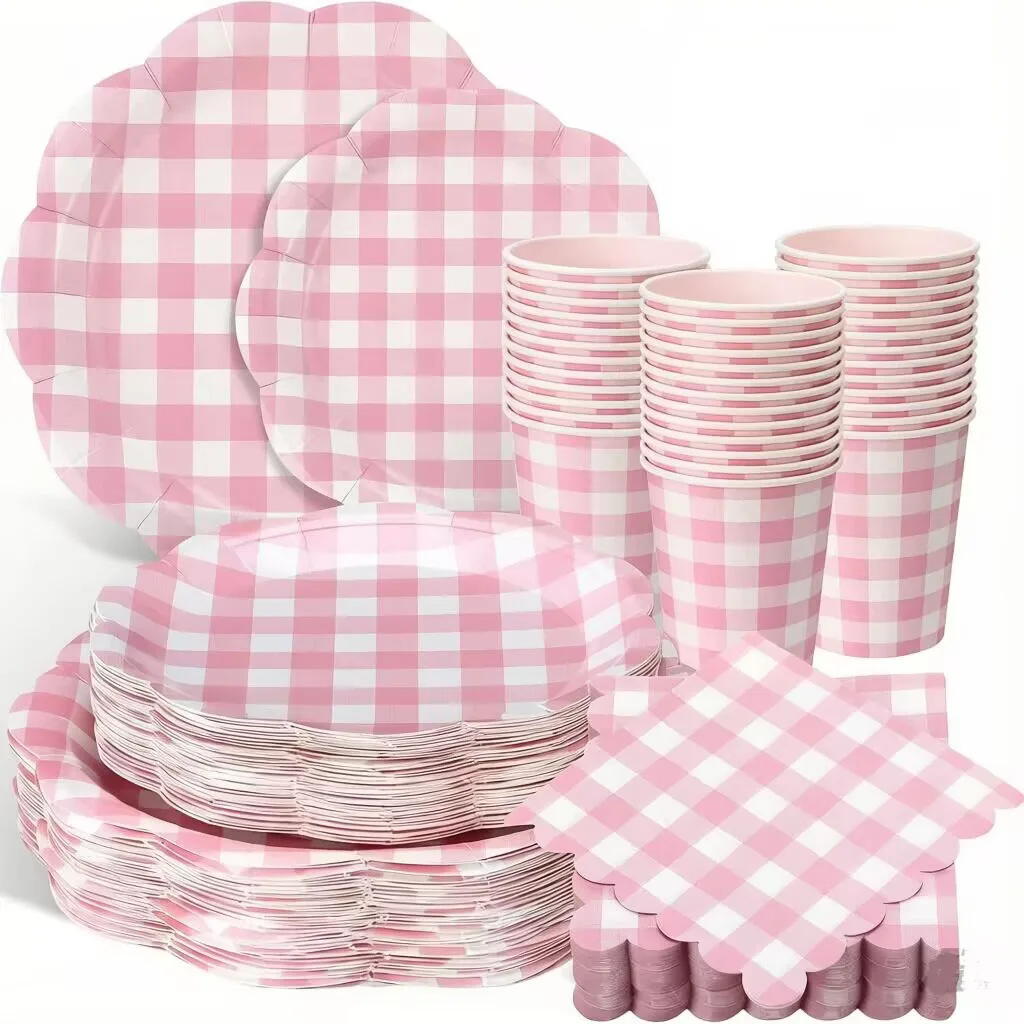 Lace Pink Checkered Disposable Tableware, Paper Plates, Cups, Napkins, Tablecloths, Birthday Baby Showers, Wedding Party Supplie
Lace Pink Checkered Disposable Tableware, Paper Plates, Cups, Napkins, Tablecloths, Birthday Baby Showers, Wedding Party Supplie