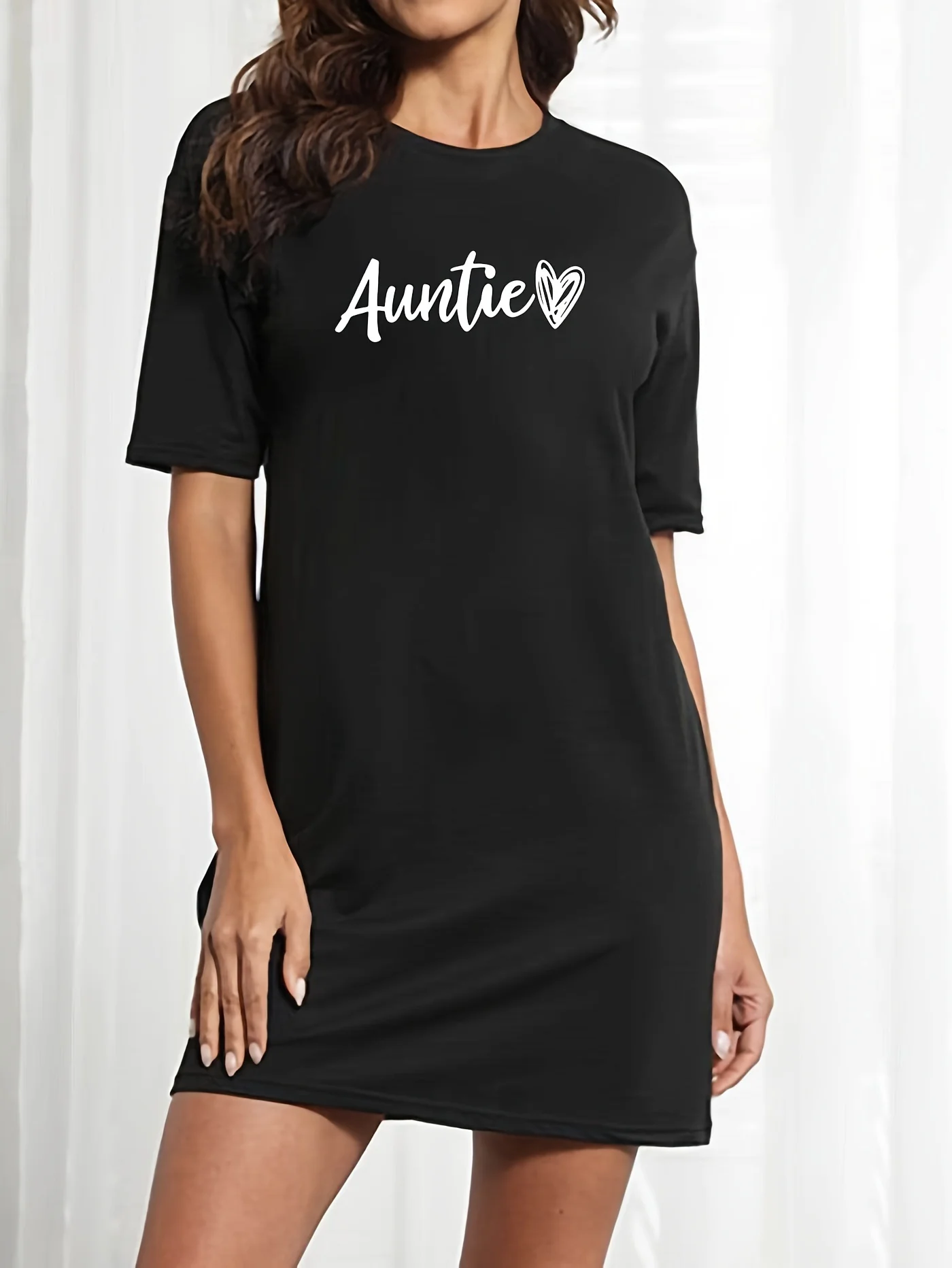 Plus Size Women's Casual Graphic Print Tee Dress Auntie Hearts Design Crew Neck Short Sleeve Black with White Summer Dress
Plus Size Women's Casual Graphic Print Tee Dress Auntie Hearts Design Crew Neck Short Sleeve Black with White Summer Dress
