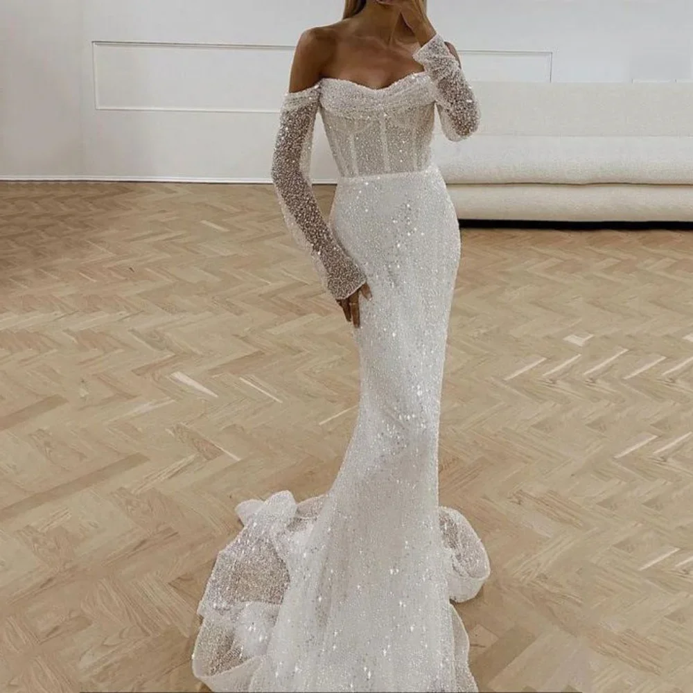 Wedding Dress Luxury Dubai Customized Mermaid Bride Dresses Shiny Off the Shoulder Sequined Bridal Gowns Vestidos De Novia
Wedding Dress Luxury Dubai Customized Mermaid Bride Dresses Shiny Off the Shoulder Sequined Bridal Gowns Vestidos De Novia