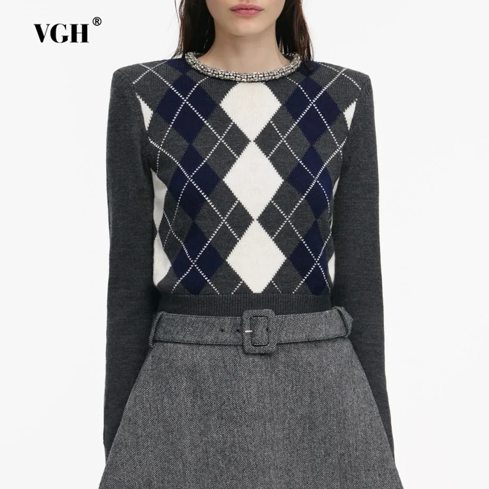 VGH American Style Diamond Pattern Knitted Sweaters For Women Round Neck Long Sleeve Autumn Casual Sweater Female Fashion New
VGH American Style Diamond Pattern Knitted Sweaters For Women Round Neck Long Sleeve Autumn Casual Sweater Female Fashion New