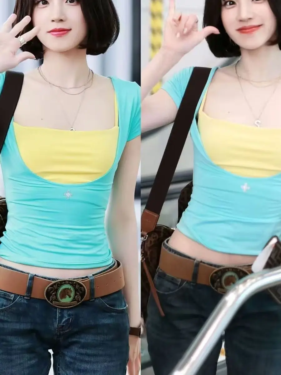 Mint Green Slimming Short Sleeve T-Shirt Vest Two-Piece Set Pure Desire Style Spicy Girl Summer Fashion Women's Clothing
Mint Green Slimming Short Sleeve T-Shirt Vest Two-Piece Set Pure Desire Style Spicy Girl Summer Fashion Women's Clothing