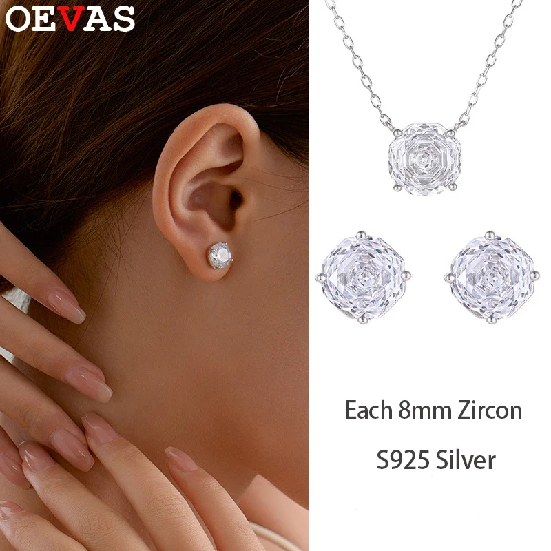 OEVAS 100% S925 Sterling Silver 8mm Rose Cut Zircon Earrings Necklace Set For Women Party Sparkling Fine Jewelry Gifts
OEVAS 100% S925 Sterling Silver 8mm Rose Cut Zircon Earrings Necklace Set For Women Party Sparkling Fine Jewelry Gifts