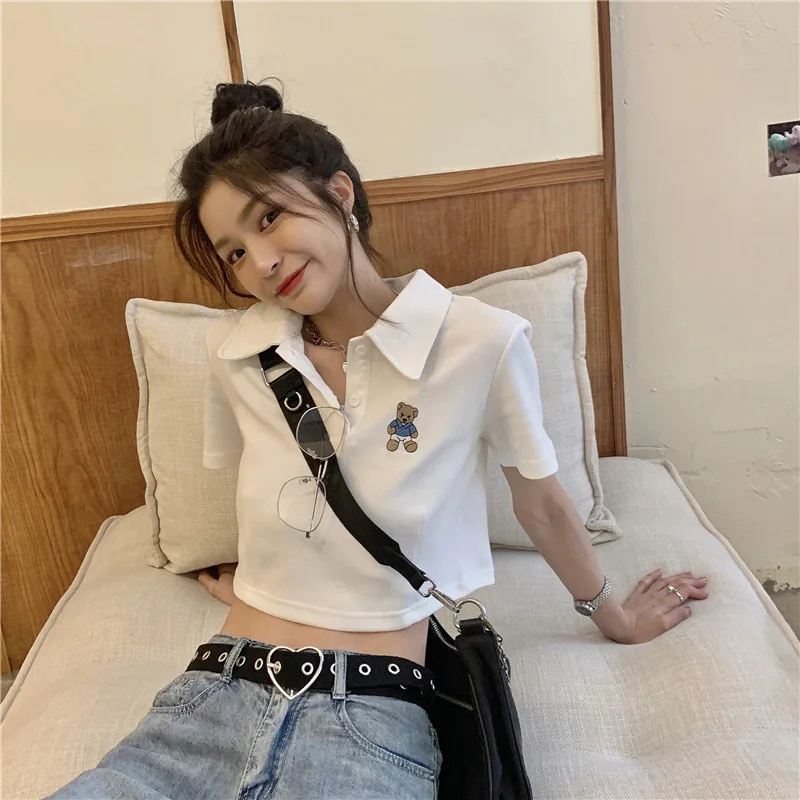 Cartoon bear POLO shirt short-sleeved T-shirt women's short loose t-shirt top brand
Cartoon bear POLO shirt short-sleeved T-shirt women's short loose t-shirt top brand