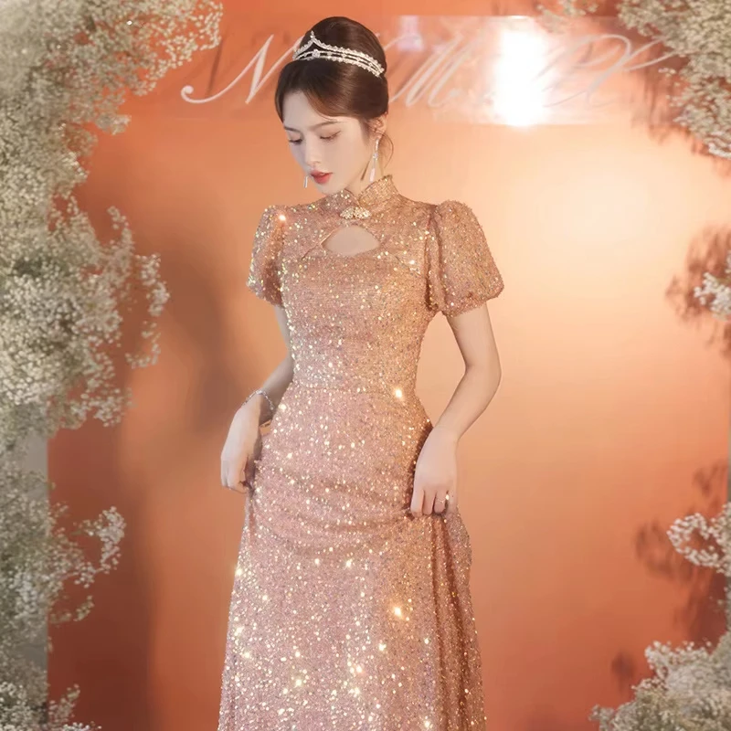 Вечернее платье с блестками и полувысоким воротником с открытой спиной, облегающее банкетное платье длиной до пола, элегантное вечернее платье для помолвки
Вечернее платье с блестками и полувысоким воротником с открытой спиной, облегающее банкетное платье длиной до пола, элегантное вечернее платье для помолвки