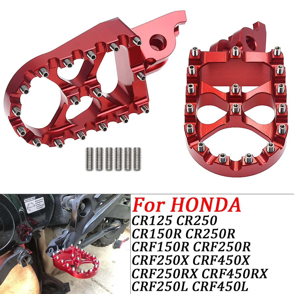 Motorcycle CNC FootRest Footpegs Foot Pegs Pedals For HONDA CR 125 250 150R CR250R CRF 150R 250R 450R 250 450 X RX L M 2002-2023
Motorcycle CNC FootRest Footpegs Foot Pegs Pedals For HONDA CR 125 250 150R CR250R CRF 150R 250R 450R 250 450 X RX L M 2002-2023