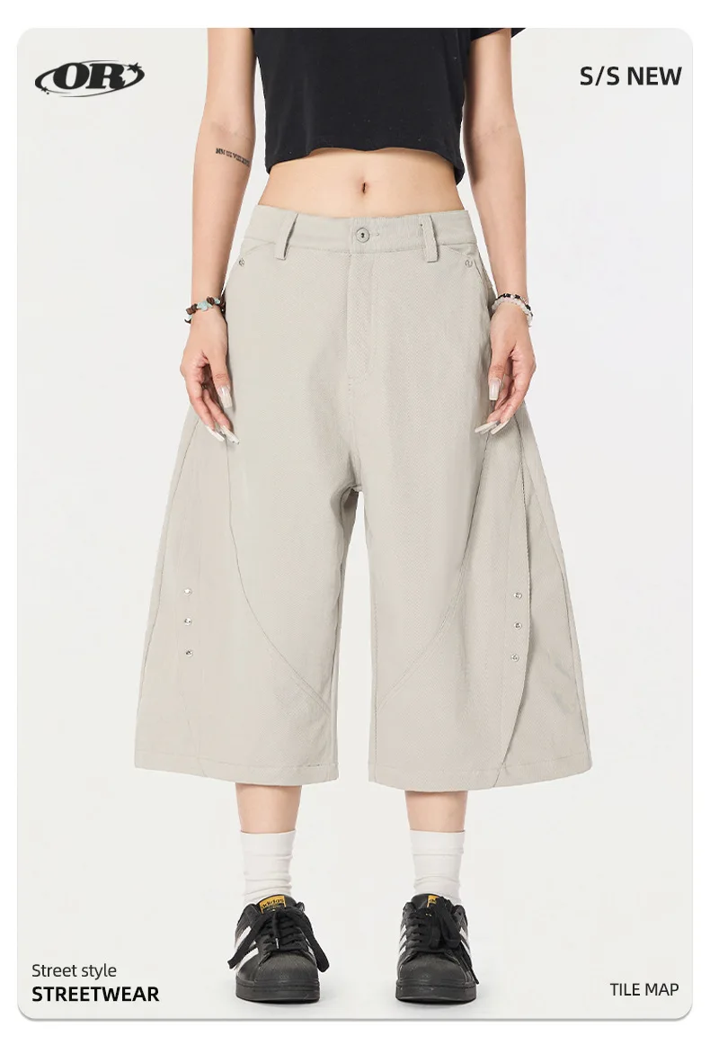 OR FL American Retro Street Women's Curved Knife Seven-inch Shorts Cleanfit Simple Baggy Slacks Wide Leg Pants Y2k Rivets Pants
OR FL American Retro Street Women's Curved Knife Seven-inch Shorts Cleanfit Simple Baggy Slacks Wide Leg Pants Y2k Rivets Pants