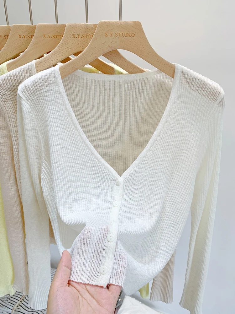 2026 Summer Thin Ice Silk Knit Sun Protection Women Cardigan Solid Color Casual Short Shawl Outerwear Air Conditioning Blouse 7 S72af7dccdbd142939017e2b89d674f76q