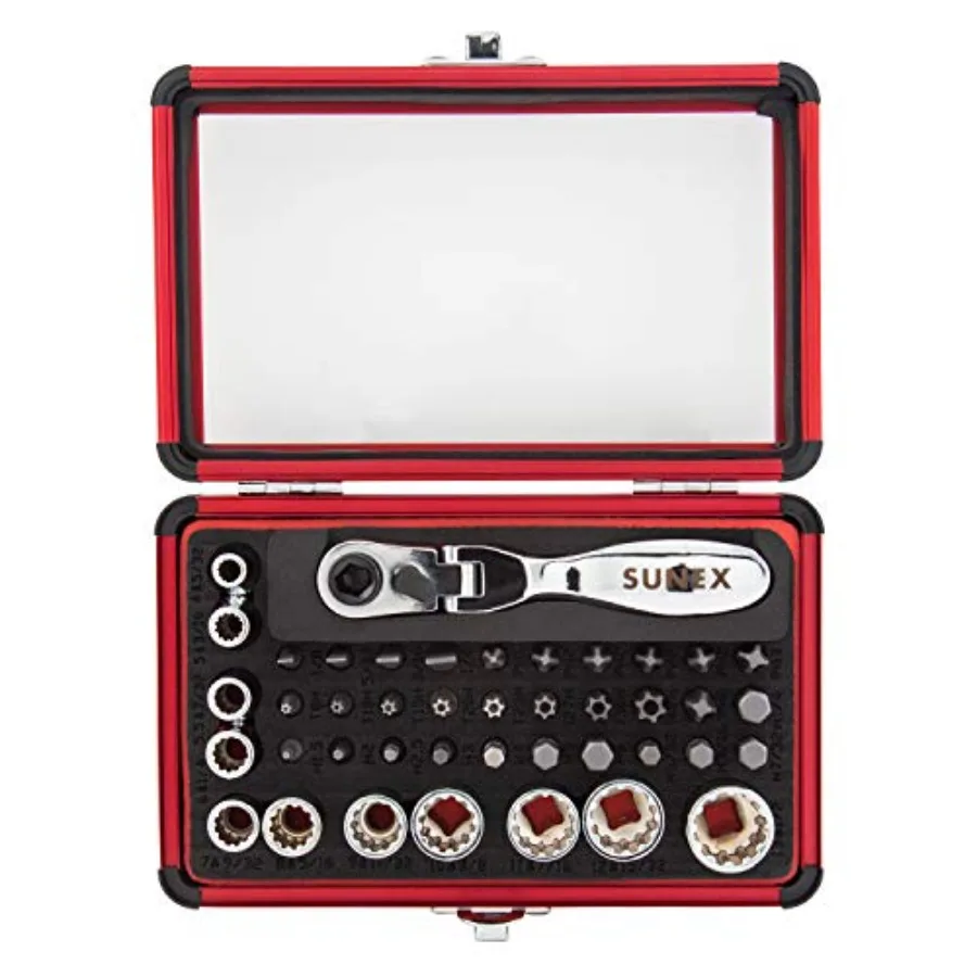 9732 44Pc 1/4" Dr Mini Dual Flex Head RATCHET W Socket and Bit Set