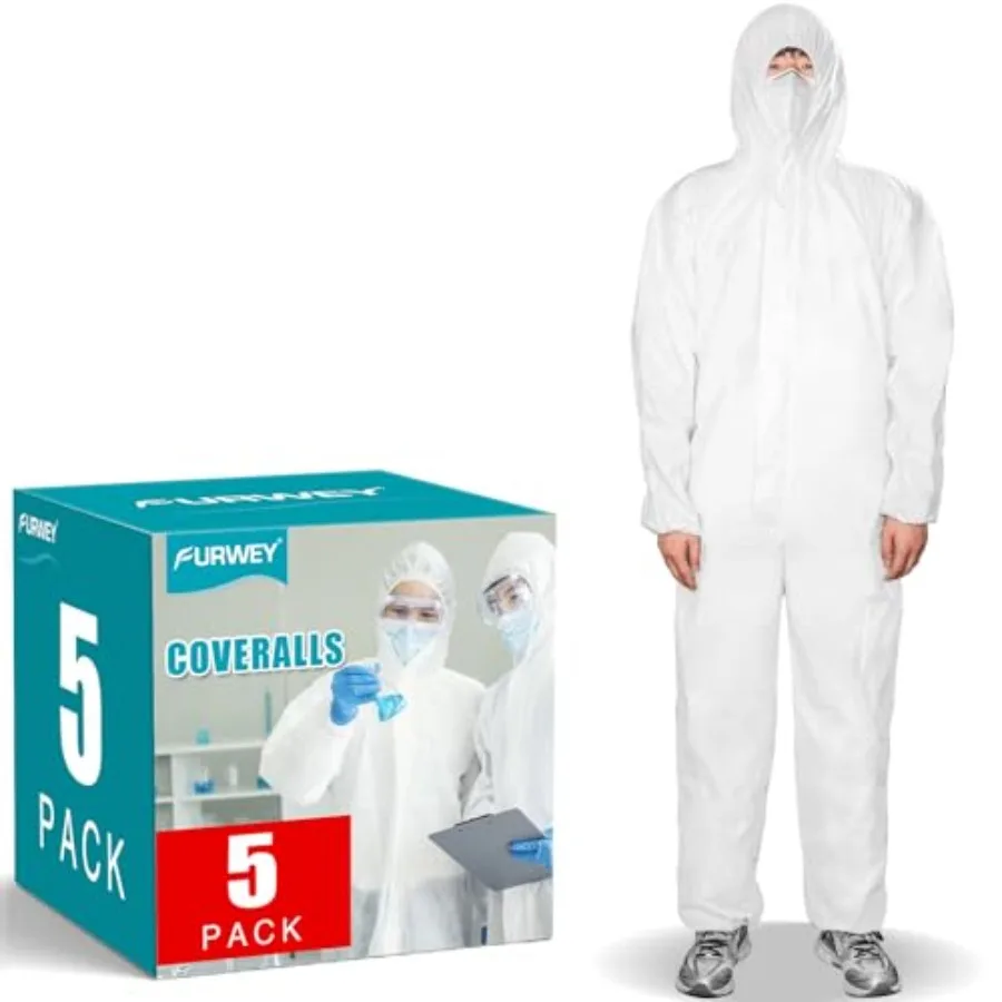 FURWEY Hazmat Suits 5 Pack Disposable Protective Coveralls, with Elastic Wrists, Ankles and Hood, Available in 4 sizes
FURWEY Hazmat Suits 5 Pack Disposable Protective Coveralls, with Elastic Wrists, Ankles and Hood, Available in 4 sizes