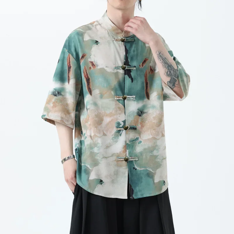 Mens Chinese Pattern Tang Shirt Casual Stretwear Stain Shaolin Tai Chi Uniform Button Up Shirt Men Chinese Style Casual Shirt
Mens Chinese Pattern Tang Shirt Casual Stretwear Stain Shaolin Tai Chi Uniform Button Up Shirt Men Chinese Style Casual Shirt