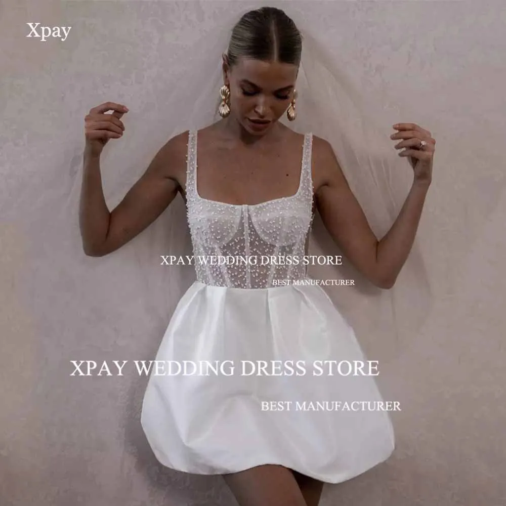XPAY Square Neck Short Mini Wedding Dresses Lace Sequined Wide Strap Bridal Dress Backless Satin Wedding Above Knee Bride Gown
XPAY Square Neck Short Mini Wedding Dresses Lace Sequined Wide Strap Bridal Dress Backless Satin Wedding Above Knee Bride Gown
