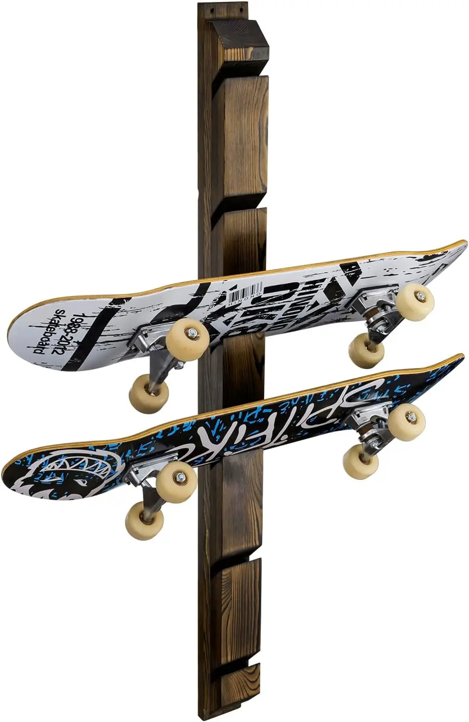 Modern Wall Mounted Rustic Burnt Solid Wood Skateboard Display Rack Hanging Longboard Storage Organizer with Diagonal Cutout Slo
Modern Wall Mounted Rustic Burnt Solid Wood Skateboard Display Rack Hanging Longboard Storage Organizer with Diagonal Cutout Slo