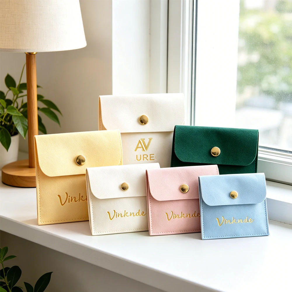100Pcs Microfiber Jewelry Pouch Custom Logo Velvet Jewelry Storage Bags with Snap Button Ring Thank Card Earrings Bracelets Sack
100Pcs Microfiber Jewelry Pouch Custom Logo Velvet Jewelry Storage Bags with Snap Button Ring Thank Card Earrings Bracelets Sack