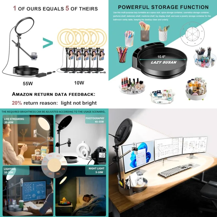 Bright Zoom Lighting for Computer, Adjustable Desk Lighting for Video Callst, 55W Dimmable Full Screen Ring Light, with Rotatin
Bright Zoom Lighting for Computer, Adjustable Desk Lighting for Video Callst, 55W Dimmable Full Screen Ring Light, with Rotatin