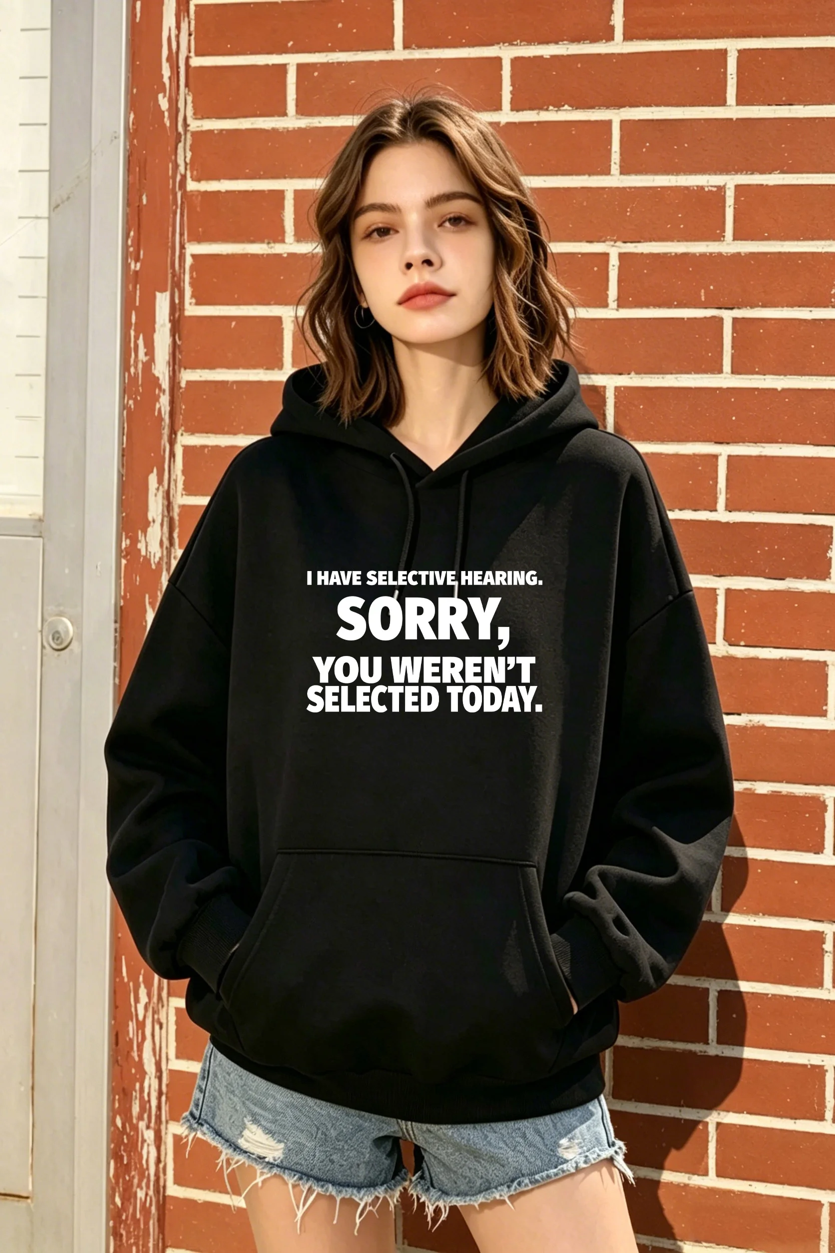 Women's Black Oversized Hoodie with funny letter print, casual & trendy for fall and winter daily wear.
Women's Black Oversized Hoodie with funny letter print, casual & trendy for fall and winter daily wear.