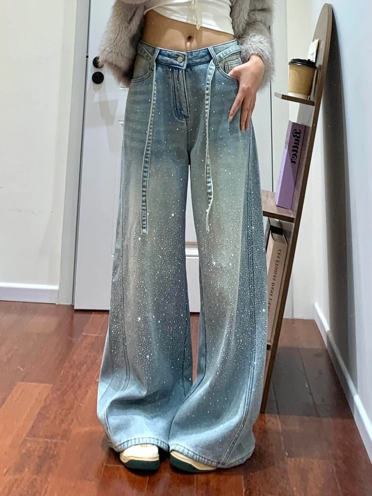 High Waist Loose Fit Diamond Embellished Drawstring Denim Jeans Women's Spring 2026 Fashion Slimming Wide Leg Pants
High Waist Loose Fit Diamond Embellished Drawstring Denim Jeans Women's Spring 2026 Fashion Slimming Wide Leg Pants