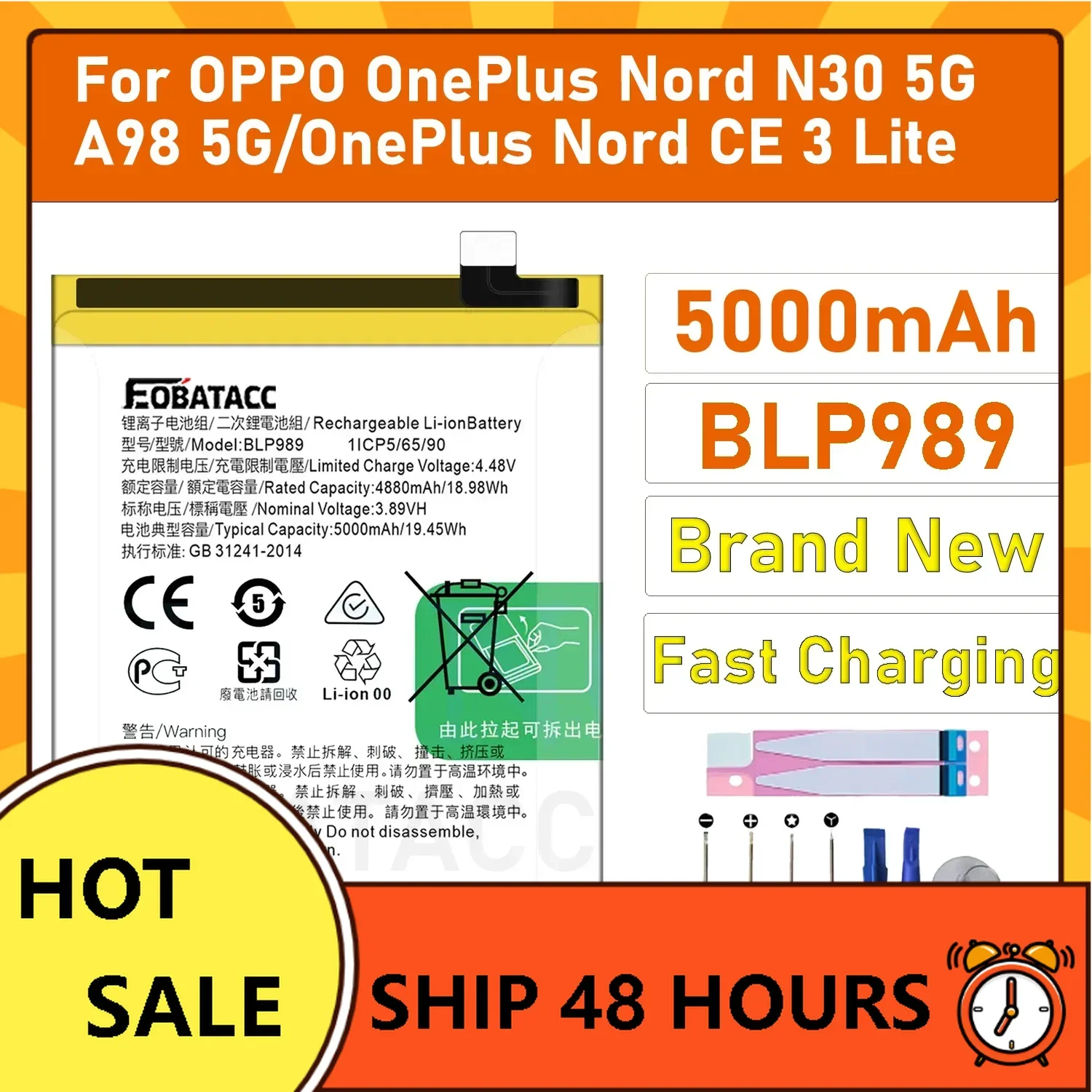 2025 Years New BLP989 Replacement Battery For OPPO A98 5G F23 5G For Oneplus Nord CE3 LITE / Nord N30 5G Batteries+tools
2025 Years New BLP989 Replacement Battery For OPPO A98 5G F23 5G For Oneplus Nord CE3 LITE / Nord N30 5G Batteries+tools