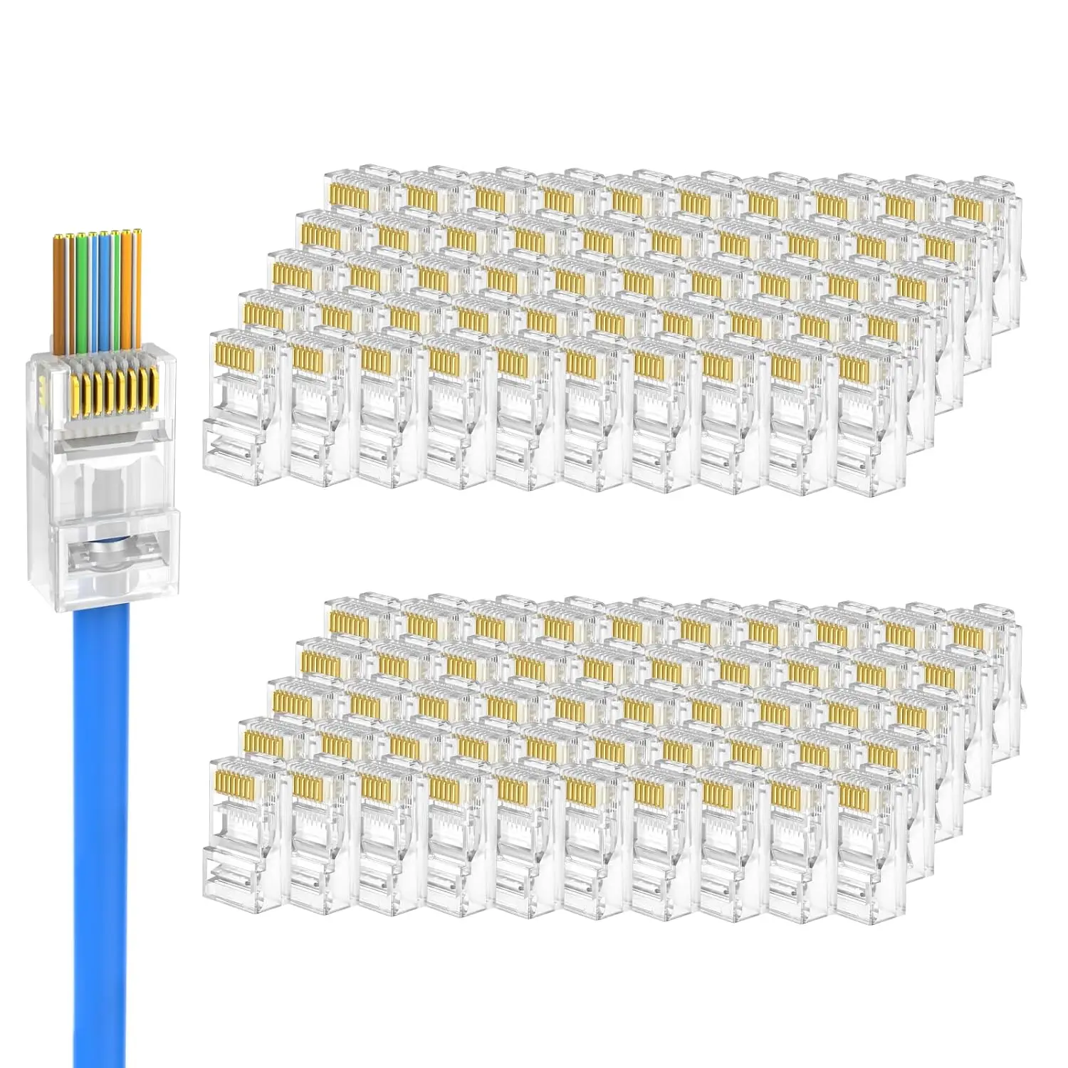 RJ45 Connector CAT6 Pass Through Connectors Crystal End Gold-Plated 8P8C Crimp UTP Standard Ethernet Network Modular Plug
RJ45 Connector CAT6 Pass Through Connectors Crystal End Gold-Plated 8P8C Crimp UTP Standard Ethernet Network Modular Plug
