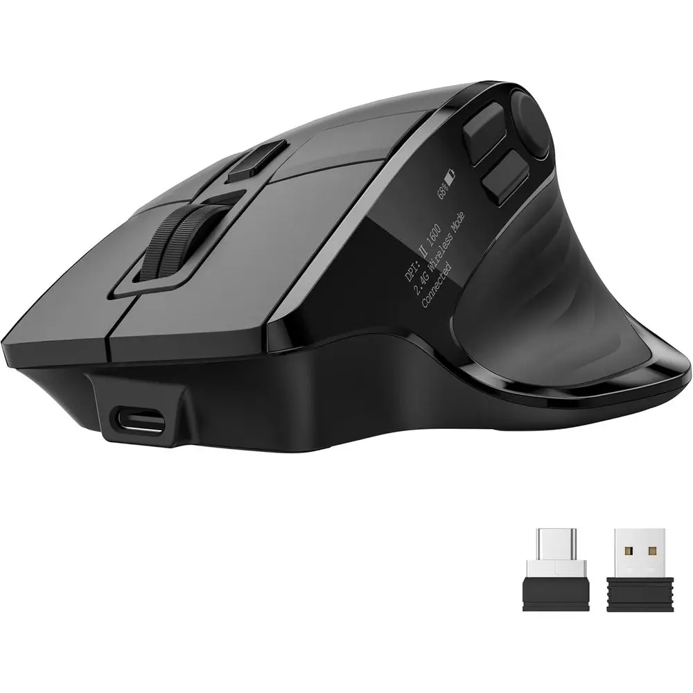 Wireless Ergonomic Mouse with 4 Connectivity Options, OLED Display, Rechargeable, 5 Programmable Buttons, 4000 DPI for PC and La
Wireless Ergonomic Mouse with 4 Connectivity Options, OLED Display, Rechargeable, 5 Programmable Buttons, 4000 DPI for PC and La