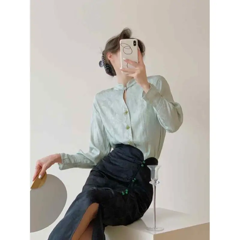 National Sle Women's Bead Butt irt Small Design Sense Casual Cotton Long Sve round Ne Warmth Knot Embroidery
National Sle Women's Bead Butt irt Small Design Sense Casual Cotton Long Sve round Ne Warmth Knot Embroidery
