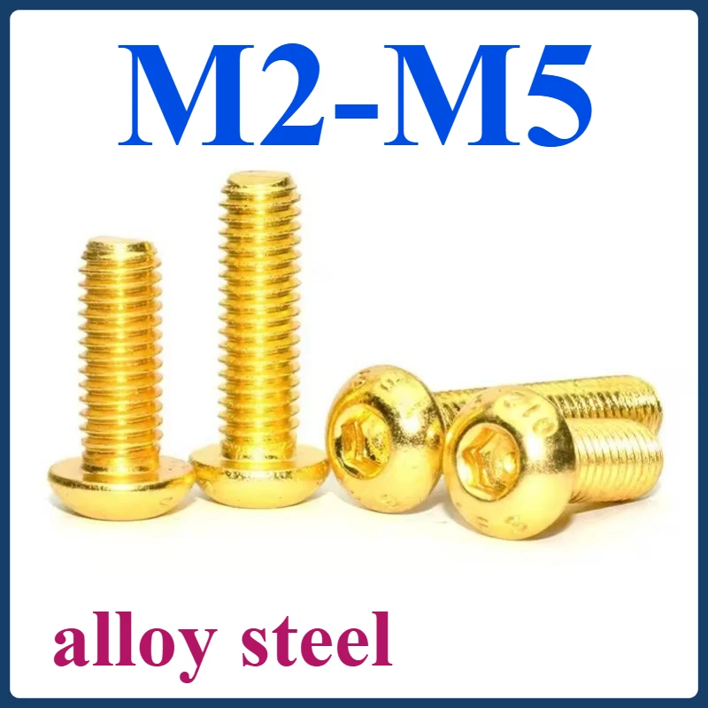 10.9 Grade Titanium-Plated Gold Round Head High-Strength Hexagon Socket Screws with Large Umbrella Head M2 M2.5 M3 M4 M5 M8
10.9 Grade Titanium-Plated Gold Round Head High-Strength Hexagon Socket Screws with Large Umbrella Head M2 M2.5 M3 M4 M5 M8