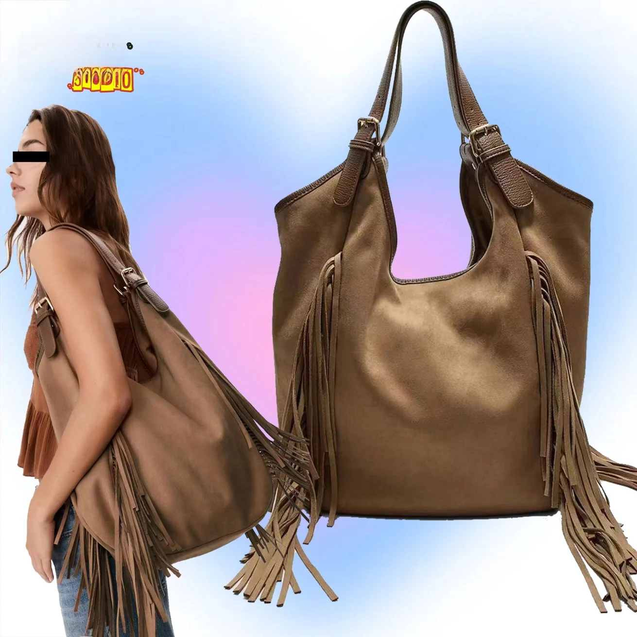 Lazy Boho Large Tassel Shoulder Bag Post-Apocalyptic Style Double Strap Magnetic Buckle Closure Color Casual Handbag
Lazy Boho Large Tassel Shoulder Bag Post-Apocalyptic Style Double Strap Magnetic Buckle Closure Color Casual Handbag
