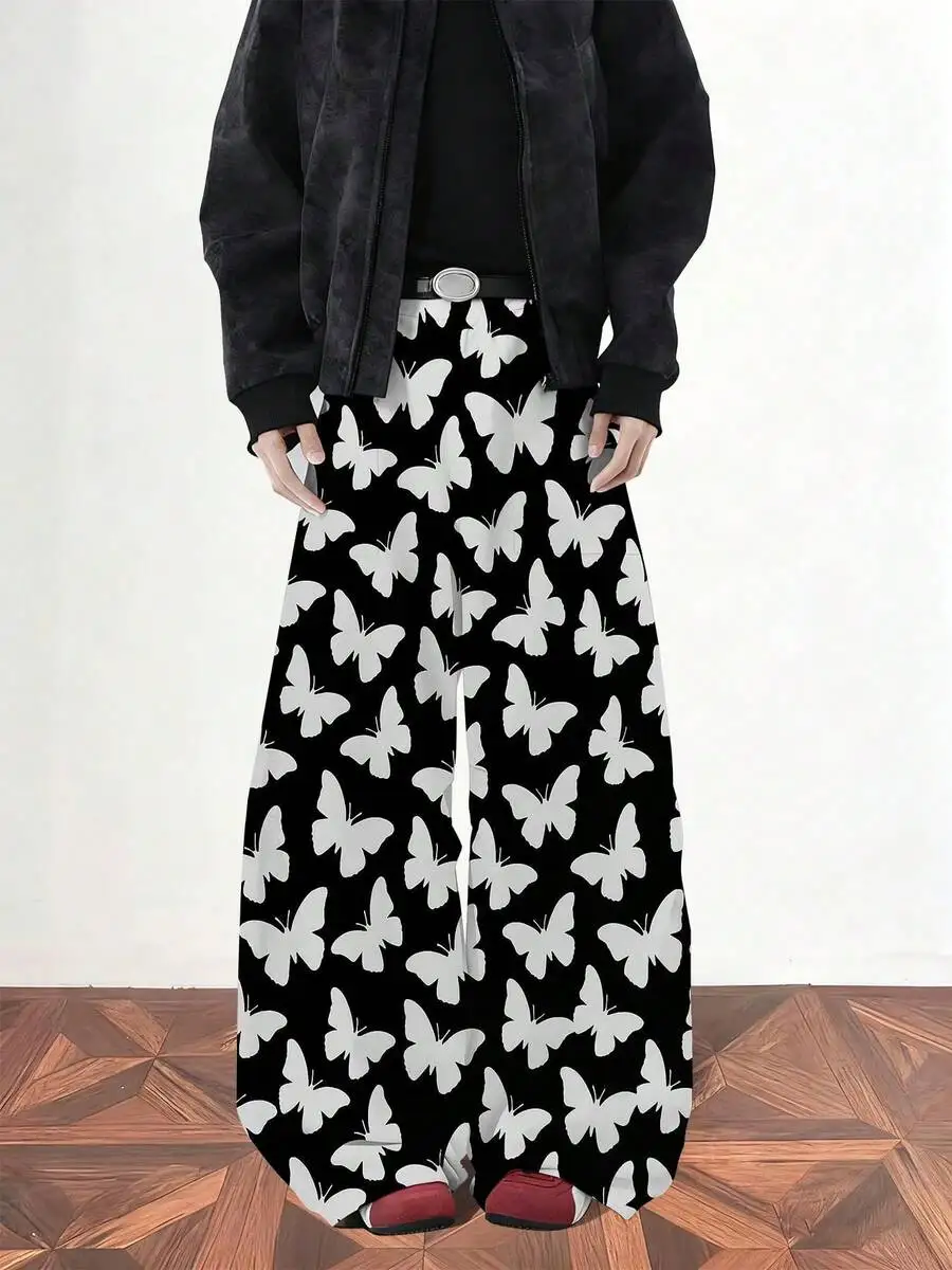 Mens Black Wide Leg Pants With White Butterfly Print Casual Style
Mens Black Wide Leg Pants With White Butterfly Print Casual Style