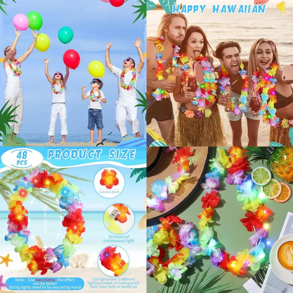 48-компонентные светодиодные ожерелья с гавайскими цветами и подсветкой для тропических тематических вечеринок и пляжных свадеб (Радуга)
48-компонентные светодиодные ожерелья с гавайскими цветами и подсветкой для тропических тематических вечеринок и пляжных свадеб (Радуга)