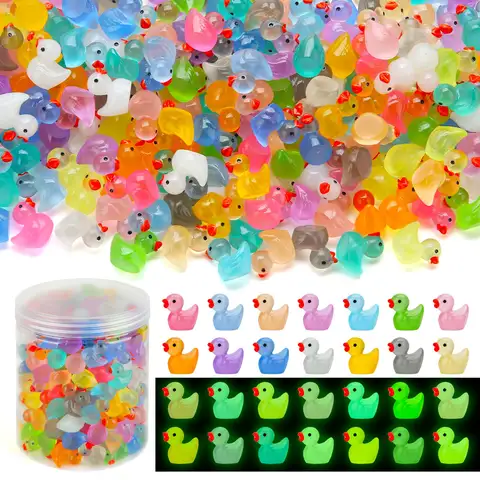 240pcs Luminous Mini Resin Ducks, Tiny Duck Bulk Glow in The Dark Small Plastic Miniature Ducks Figures for Dollhouse Decor