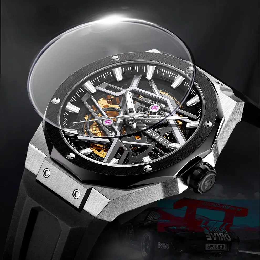 Poniger Men's Watch Automatic Movement Mechanical Tourbillon Watches Skeleton Design Stainless Steel Waterproof Luminous P619
Poniger Men's Watch Automatic Movement Mechanical Tourbillon Watches Skeleton Design Stainless Steel Waterproof Luminous P619
