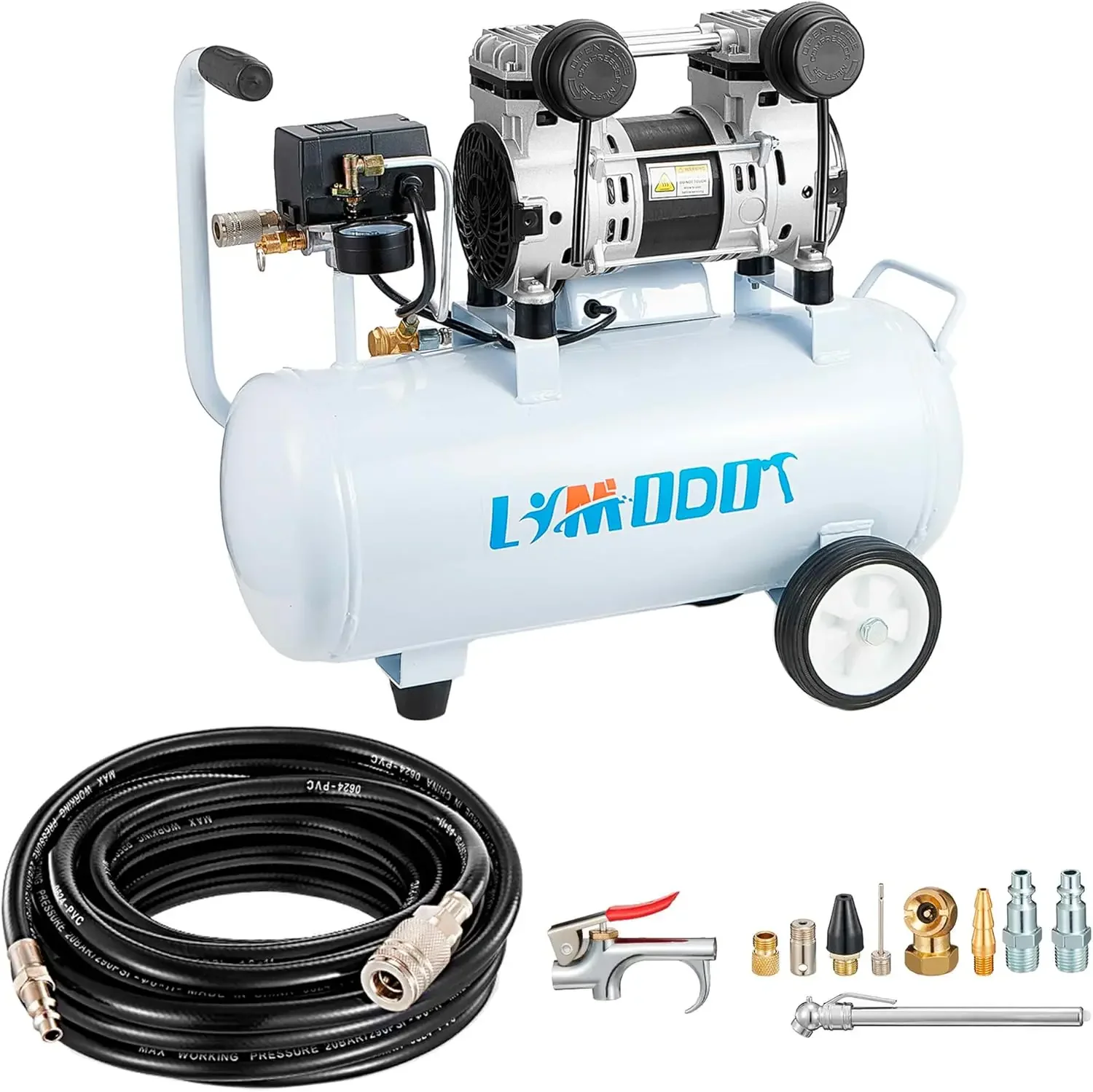 Quiet Air Compressor, 68dB, 5 Gallon Steel Tank, 2.8CFM @ 90PSI, Oil-Free, 1.2HP, Silent and Electric Air Compressor
Quiet Air Compressor, 68dB, 5 Gallon Steel Tank, 2.8CFM @ 90PSI, Oil-Free, 1.2HP, Silent and Electric Air Compressor