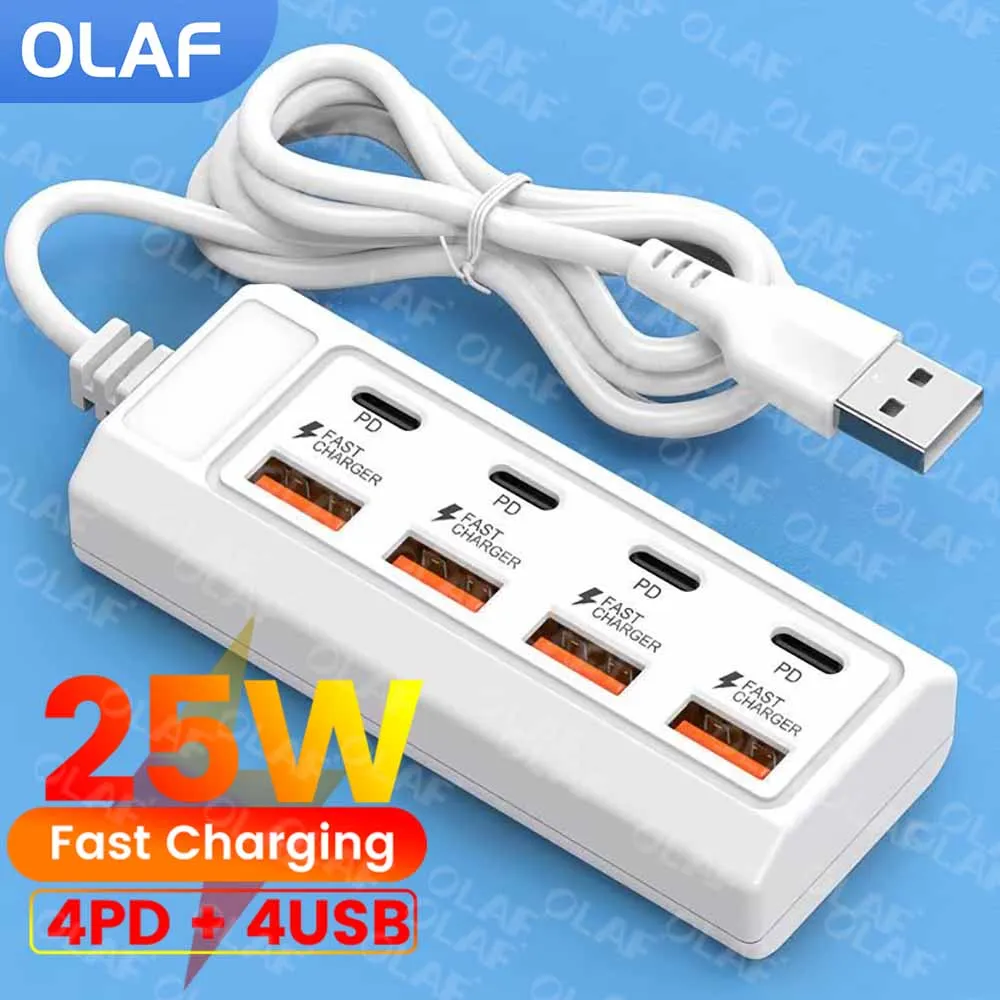 8 Port 25W USB C PD Charger Station Power Strip Electrical Socket Fast Charging Wall Charger Adapter For iPhone Xiaomi Samsung 
8 Port 25W USB C PD Charger Station Power Strip Electrical Socket Fast Charging Wall Charger Adapter For iPhone Xiaomi Samsung