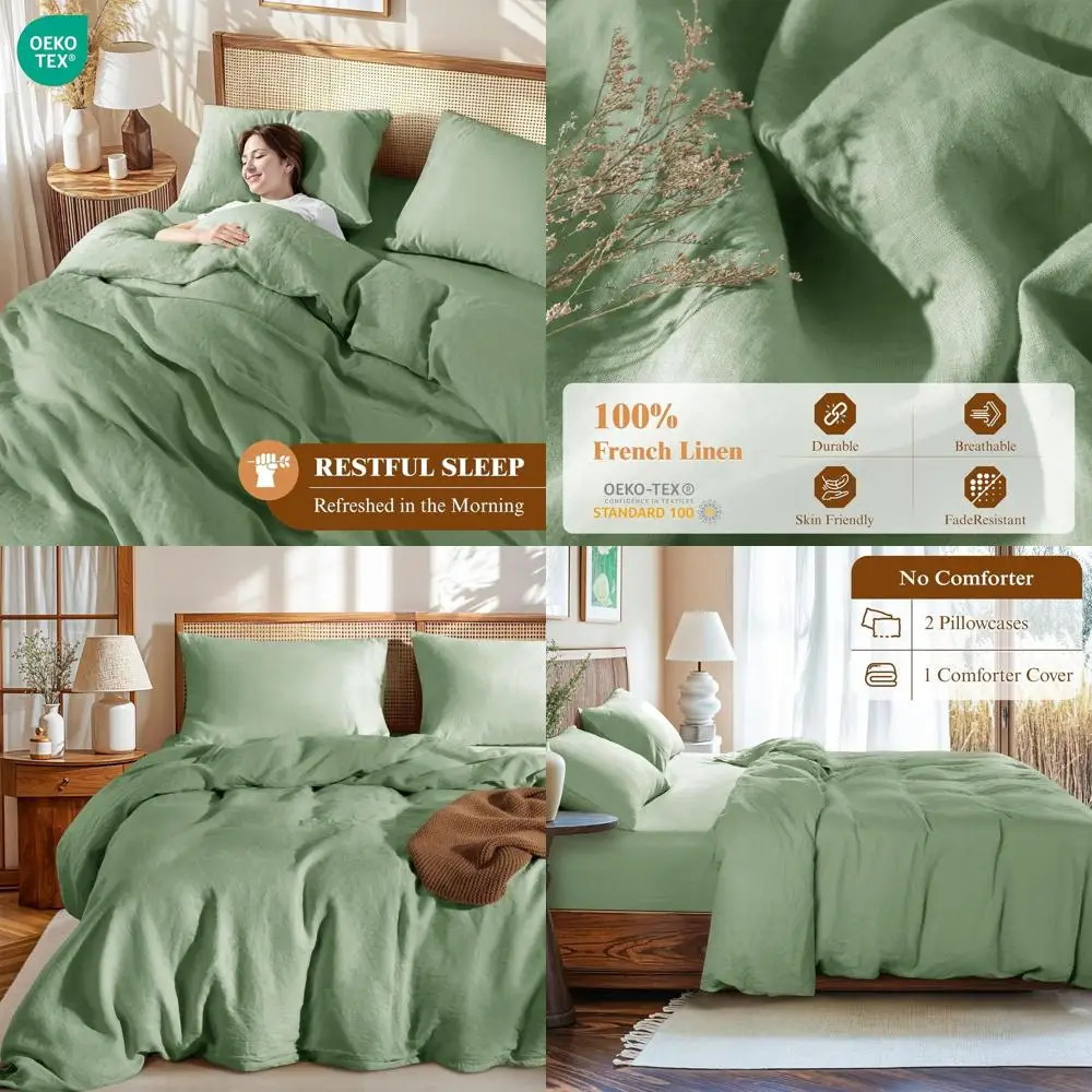 Комплект пододеяльников из 100% льна размера Queen с 2 наволочками — натуральный зеленый, дышащий и на молнии
Комплект пододеяльников из 100% льна размера Queen с 2 наволочками — натуральный зеленый, дышащий и на молнии