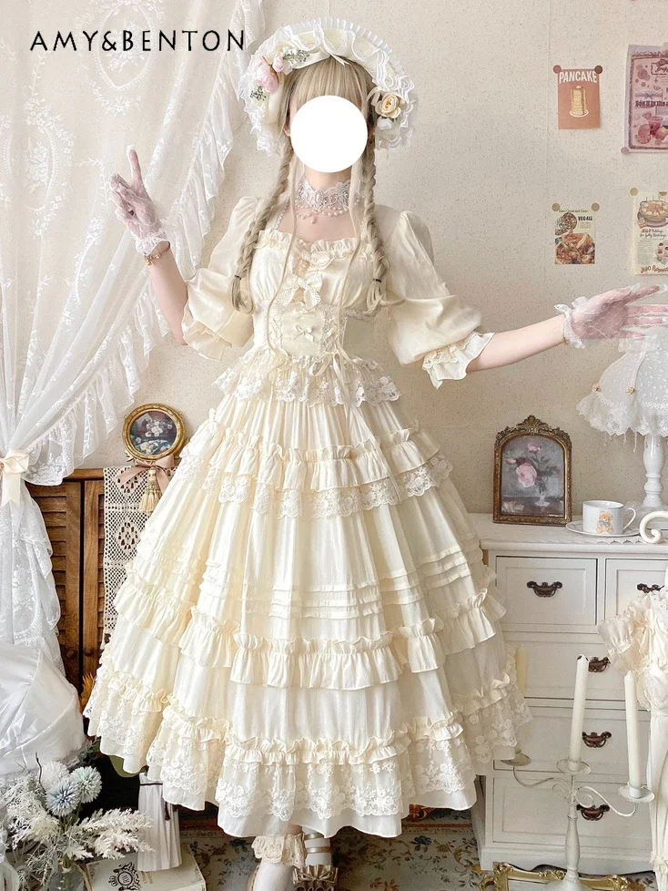 Fairy Style Sweet Cute Lolita Dresses Retro Square Collar Lantern Sleeve Bow High Waist Slim Elegant Dress Women Party Clothes
Fairy Style Sweet Cute Lolita Dresses Retro Square Collar Lantern Sleeve Bow High Waist Slim Elegant Dress Women Party Clothes