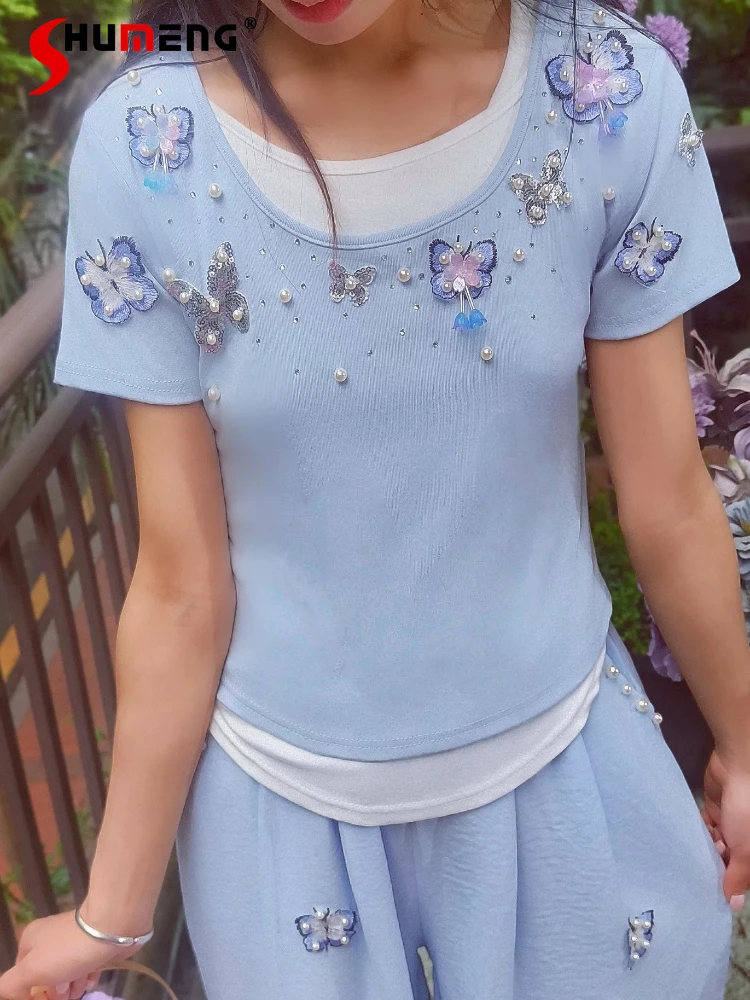 Women's Spring Summer 2026 New Fashion Handmade Flower Tees Bead Sequins Butterfly Embroidery Tops Chic Faux Two-Piece T-Shirts
Women's Spring Summer 2026 New Fashion Handmade Flower Tees Bead Sequins Butterfly Embroidery Tops Chic Faux Two-Piece T-Shirts
