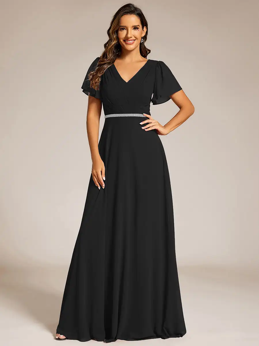 Formal Evening Dresses Deep V-Neck Ruffles Sleeves Empire Waist Short sleeve 2025 Ever Pretty of Chiffon Black Bridesmaid dress
Formal Evening Dresses Deep V-Neck Ruffles Sleeves Empire Waist Short sleeve 2025 Ever Pretty of Chiffon Black Bridesmaid dress