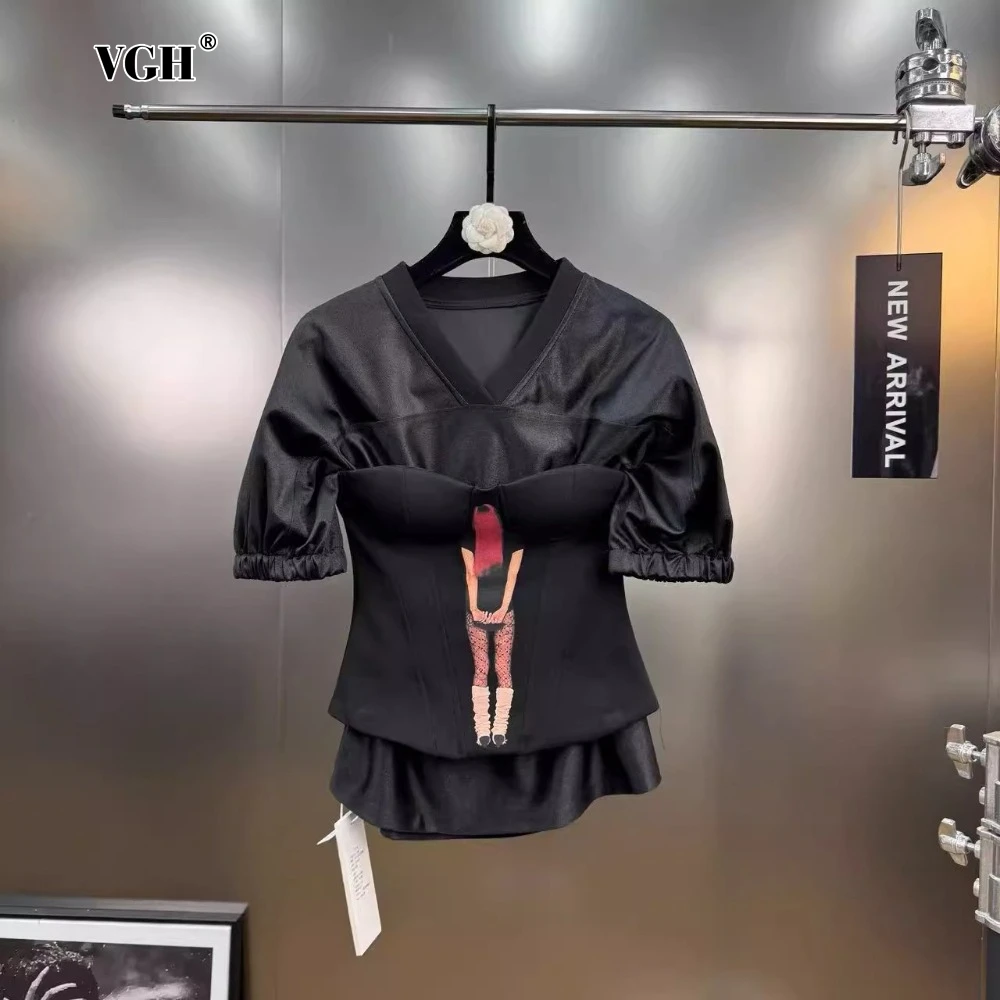 VGH Fashion Two Piece Set for Women Patchwork Pattern Breasts with Chest Pads V Neck Short Sleeve T Shirt Outfits Female Summer
VGH Fashion Two Piece Set for Women Patchwork Pattern Breasts with Chest Pads V Neck Short Sleeve T Shirt Outfits Female Summer