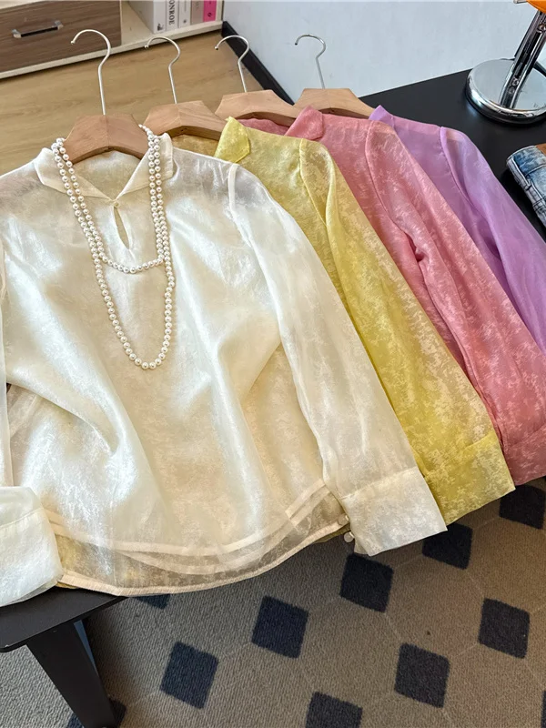 New Chinese Style Silk Long Sleeve Double Layer Base Shirt Casual Pure Color T-Shirt Stand Collar Versatile Top for Women
New Chinese Style Silk Long Sleeve Double Layer Base Shirt Casual Pure Color T-Shirt Stand Collar Versatile Top for Women
