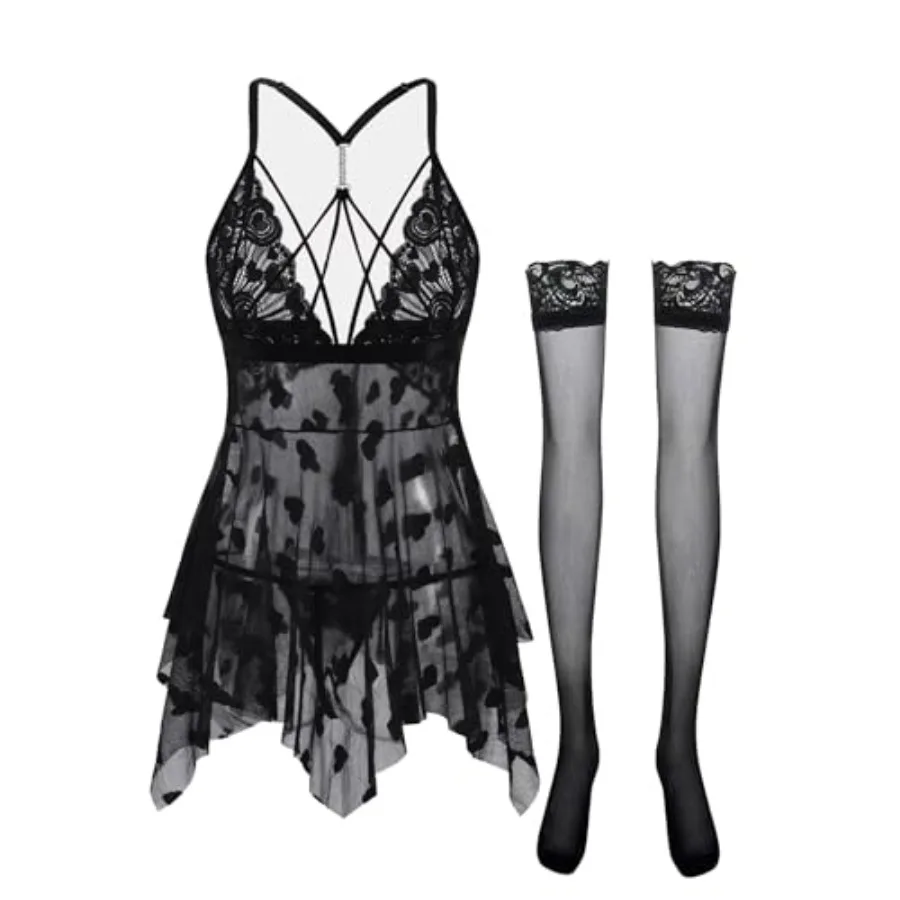 Women's Heart Lace Lingerie Set with Stockings Sexy Mesh Babydoll Chemise Strappy Teddy Nightgown S-XXL
Women's Heart Lace Lingerie Set with Stockings Sexy Mesh Babydoll Chemise Strappy Teddy Nightgown S-XXL
