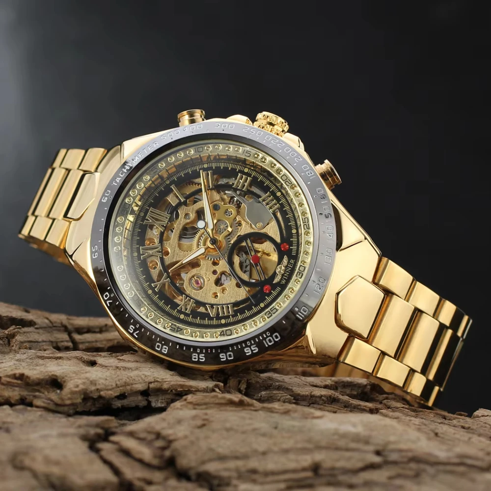 Winner Brand Watch Gold Luxury Men's Automatic Self Wind Stainless steel Strap Mechanical Skeleton Auto Watches for Man
Winner Brand Watch Gold Luxury Men's Automatic Self Wind Stainless steel Strap Mechanical Skeleton Auto Watches for Man