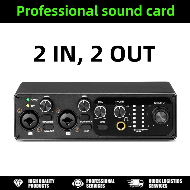 2-in-2-out Professional External Sound Card for Computer Recording, Arrangement, and Live Streaming with 48V Phantom Power Audio
2-in-2-out Professional External Sound Card for Computer Recording, Arrangement, and Live Streaming with 48V Phantom Power Audio