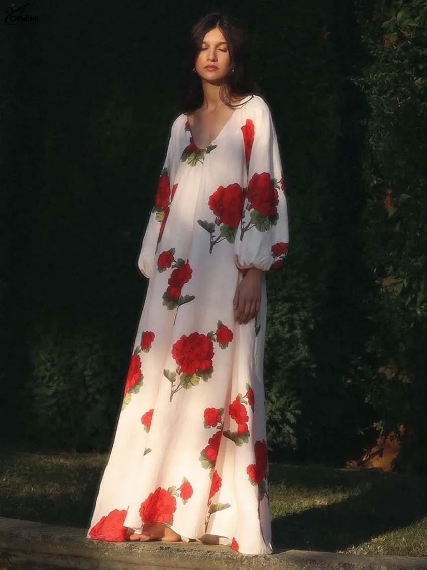 Oymimi Fashion Red Print Women's Dress Autumn Puff Sleeve Lace-Up Loose Dresses Casual Pleated Floor-Length Dresses Streetwear 
Oymimi Fashion Red Print Women's Dress Autumn Puff Sleeve Lace-Up Loose Dresses Casual Pleated Floor-Length Dresses Streetwear