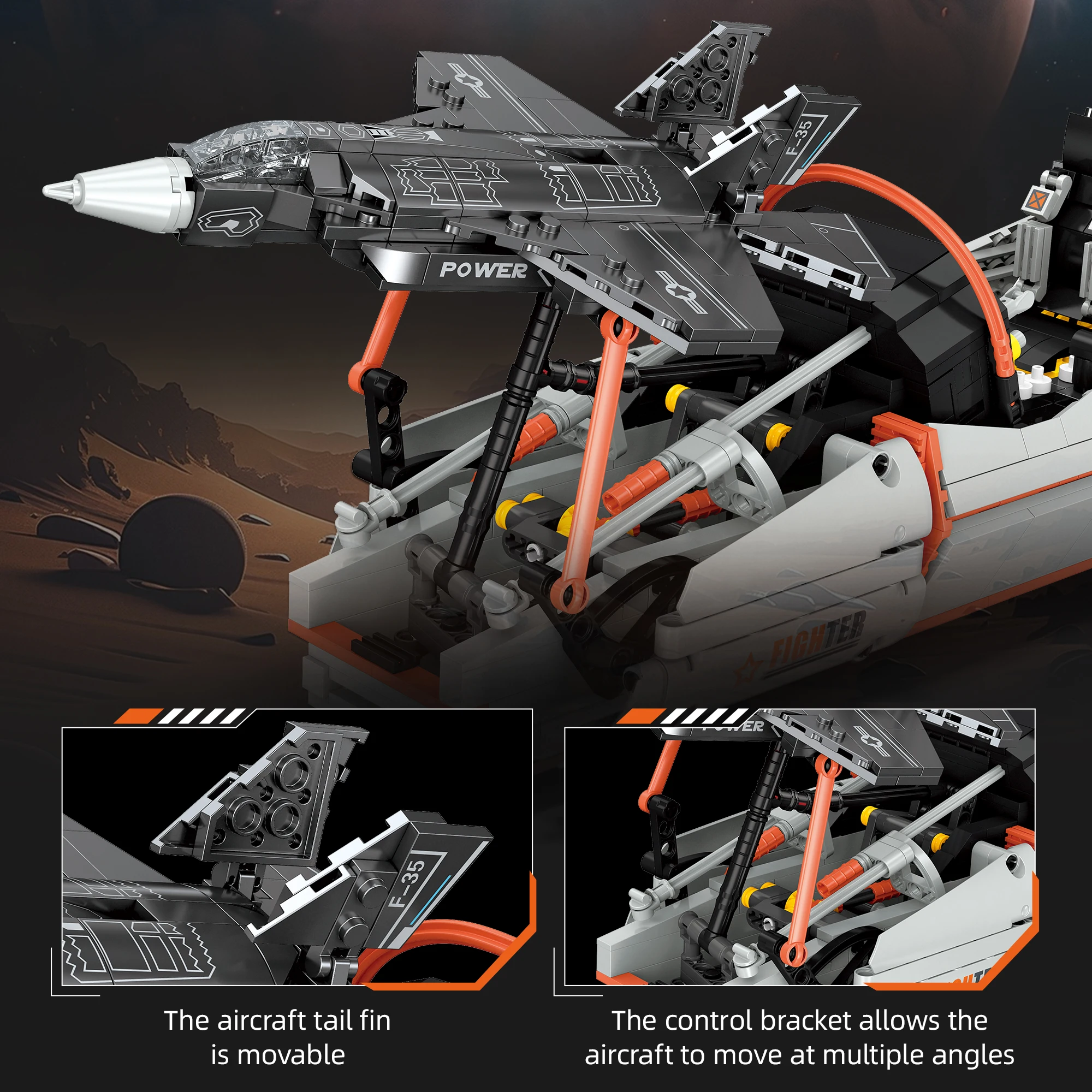 Military F-35 Simulation Vehicle Plane Model MOC Bricks Toys High-Tech Building Blocks Compatible With LEGO